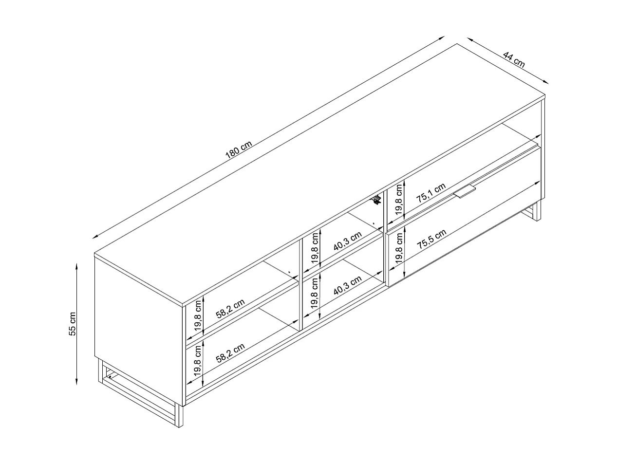Meuble TV NEU 3 portes 1 tiroir 54,5x180x44 cm chêne et noir TALESA
