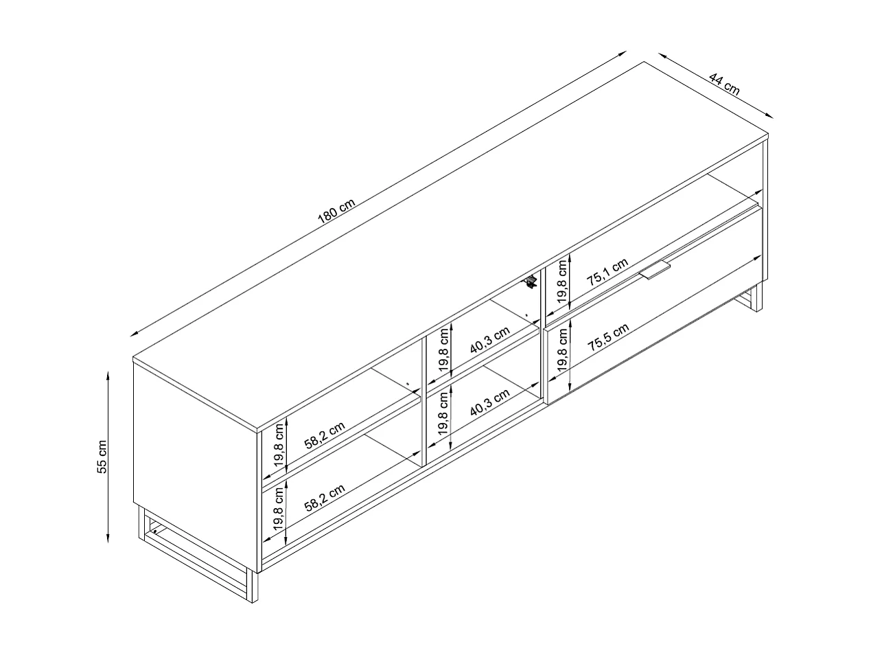 Meuble TV NEU 3 portes 1 tiroir 54,5x180x44 cm chêne et noir TALESA