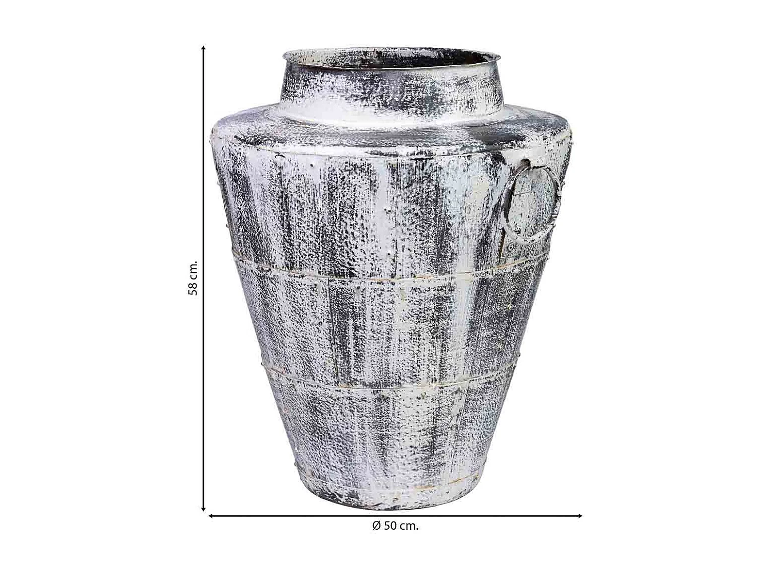 Vase en métal vieilli blanc 50x50x58