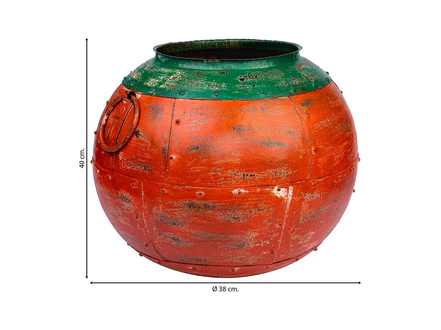 Vase en métal antique rouge 38x38x40h cm