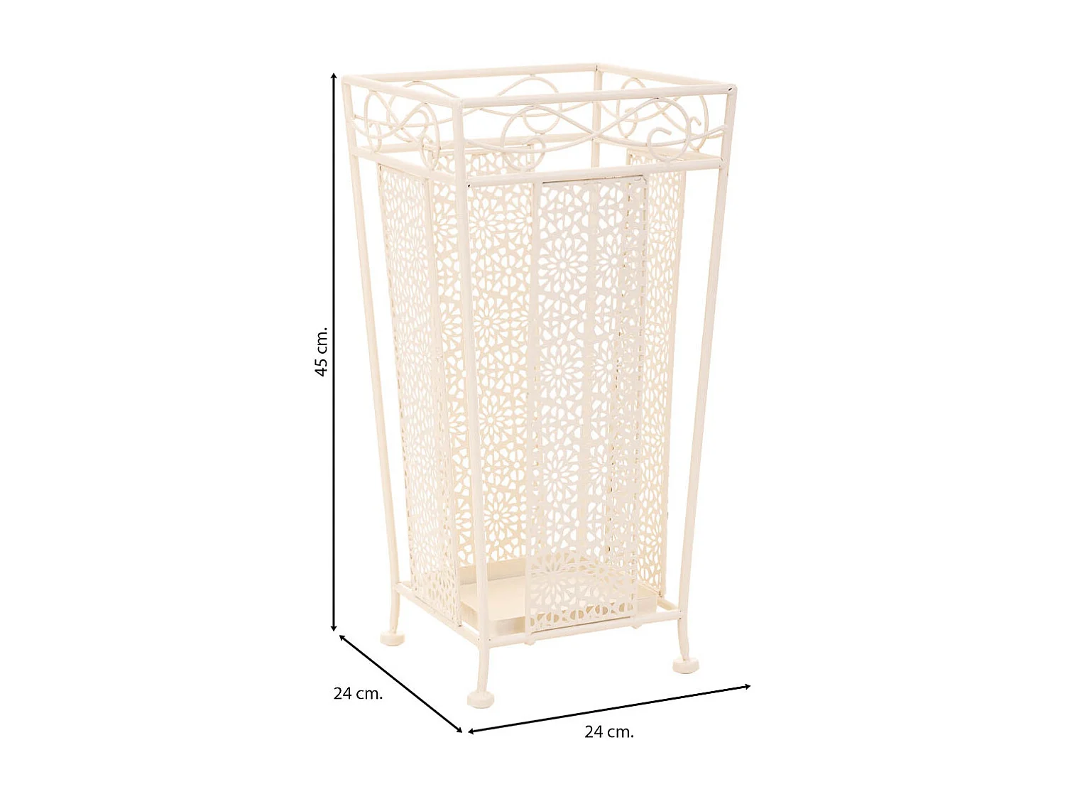 Porte-parapluie carré en fer forgé blanc 24x24x45h cm