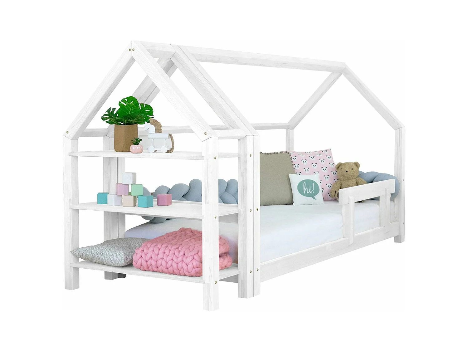 Lit cabane avec étagère 90 x 190 blanc