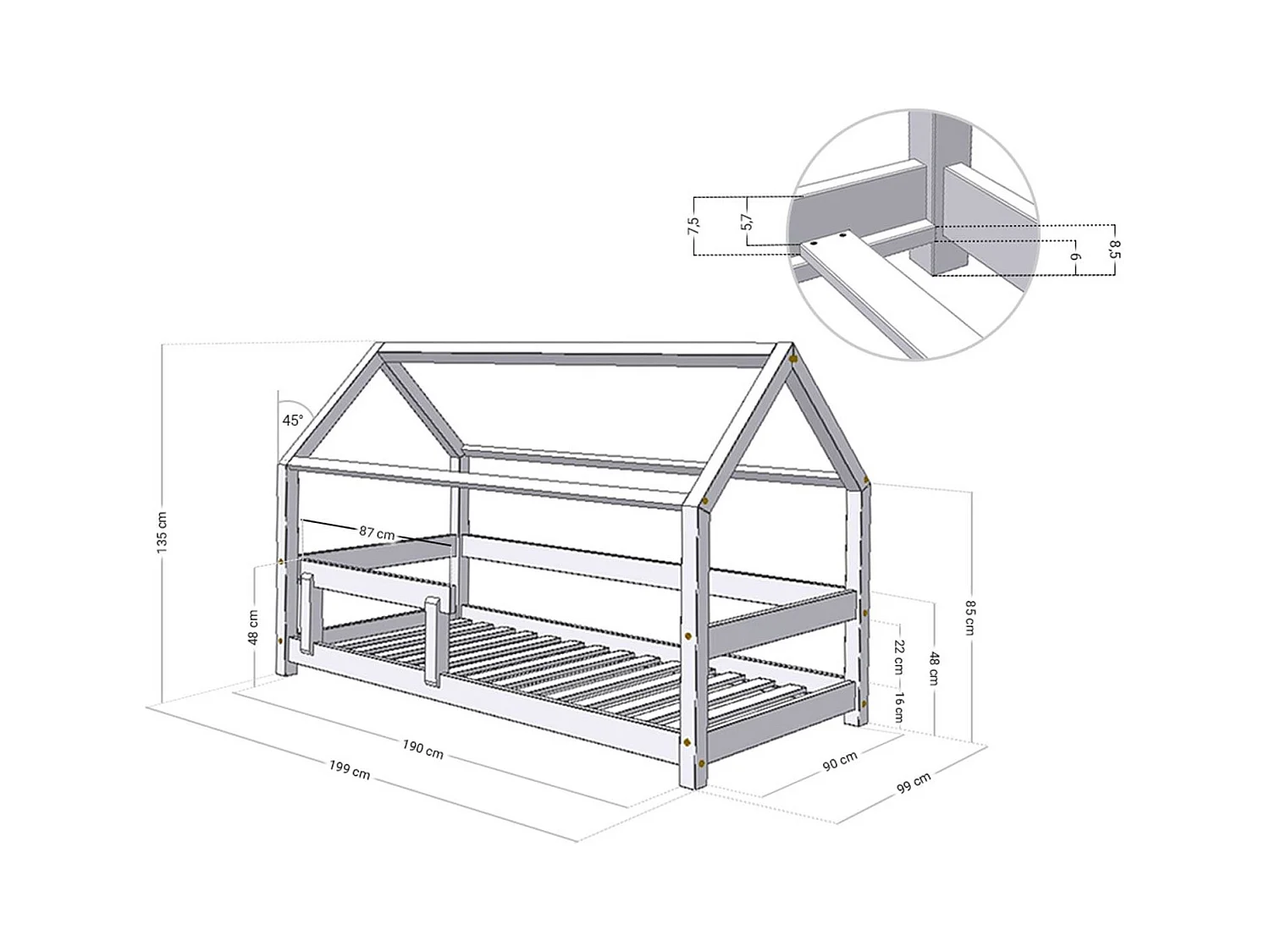 Lit cabane avec étagère 90 x 190 blanc