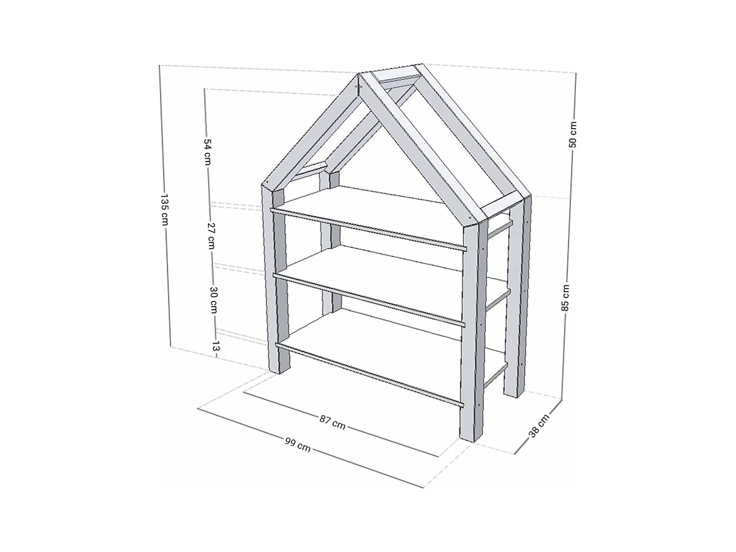 Lit cabane avec étagère 90 x 190 blanc