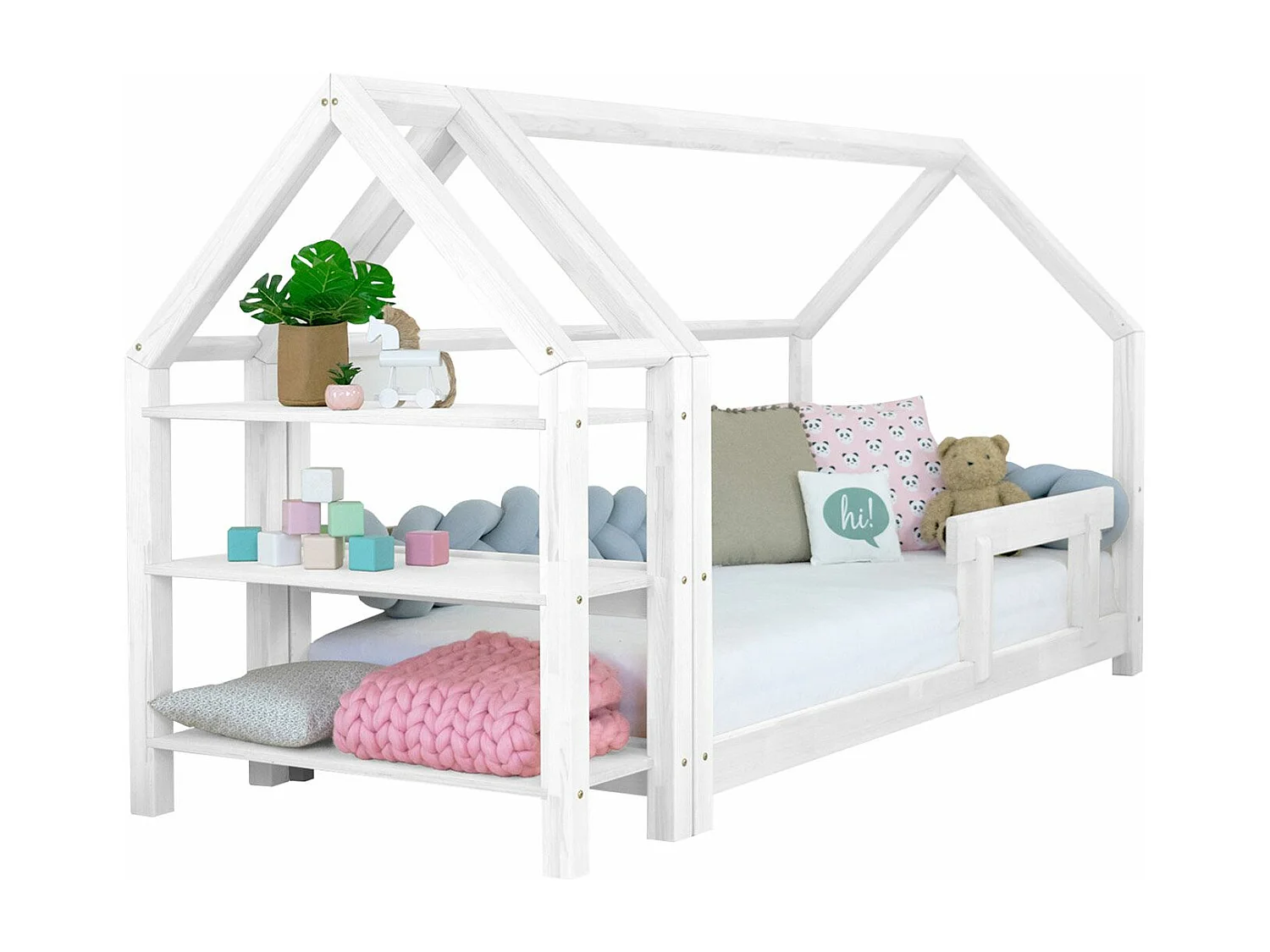 Lit cabane avec étagère 90 x 190 blanc