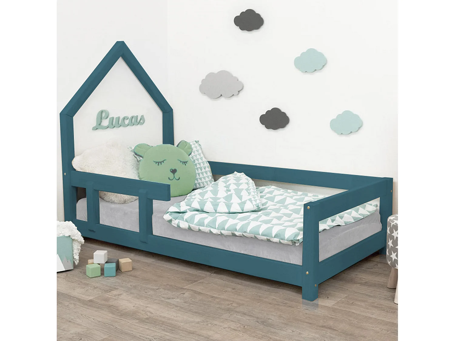 Lit cabane enfant POPPI 120 x 190 vert pétrole 2