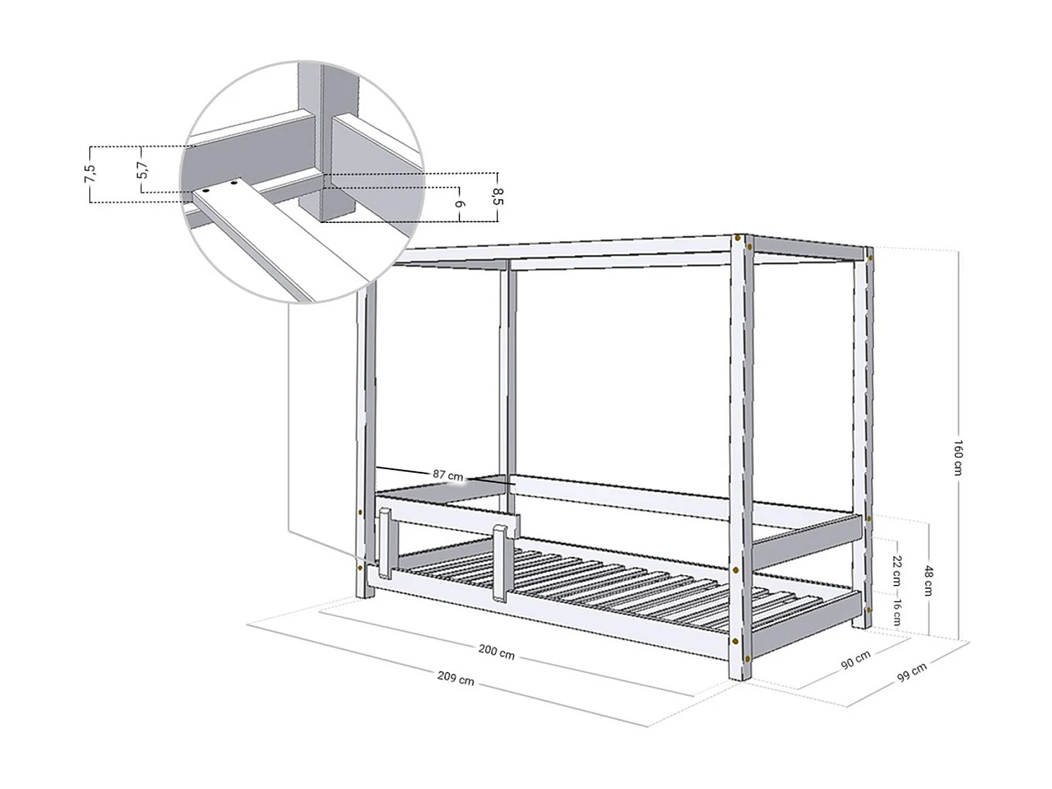 Lit cabane enfant BUNKY 90 x 200 vert pétrole