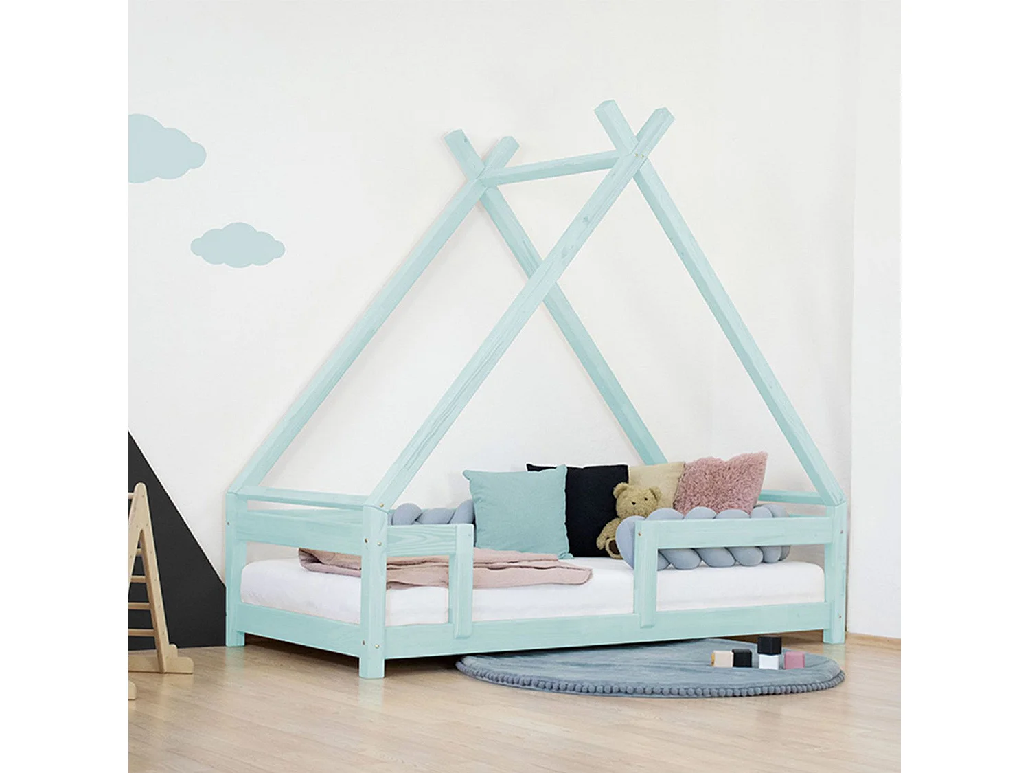 Lit cabane enfant TAHUKA 80 x 180 bleu clair