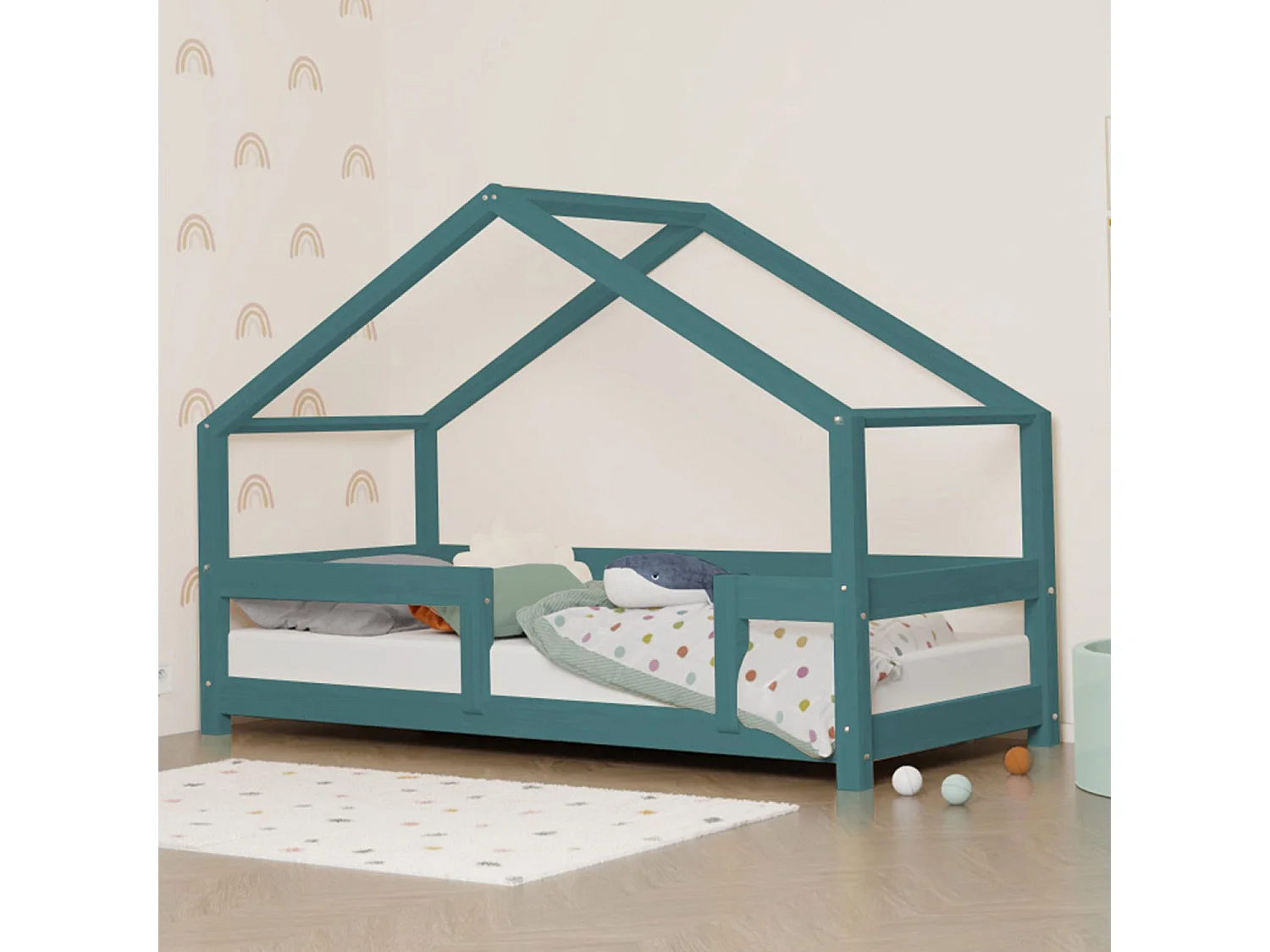 Lit cabane enfant LUCKY 90 x 190 vert pétrole