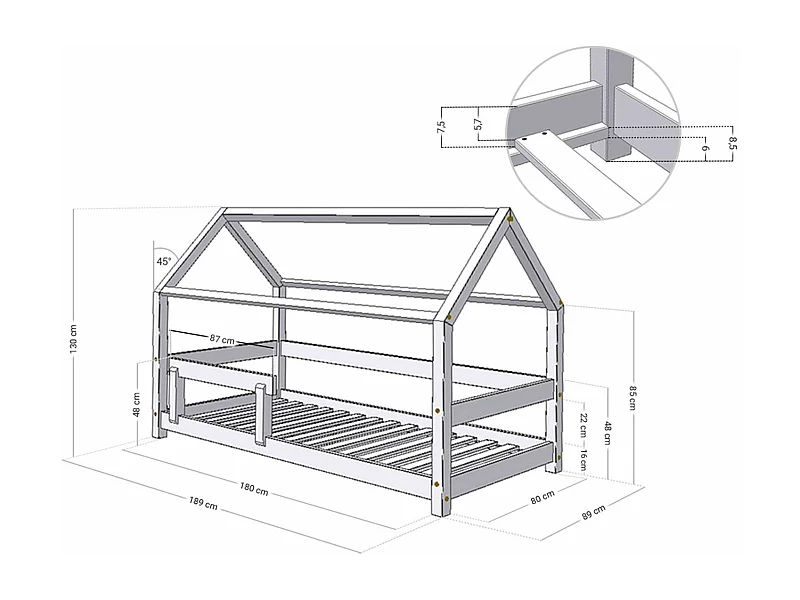 Lit cabane enfant TERY 80 x 180 vert sauge