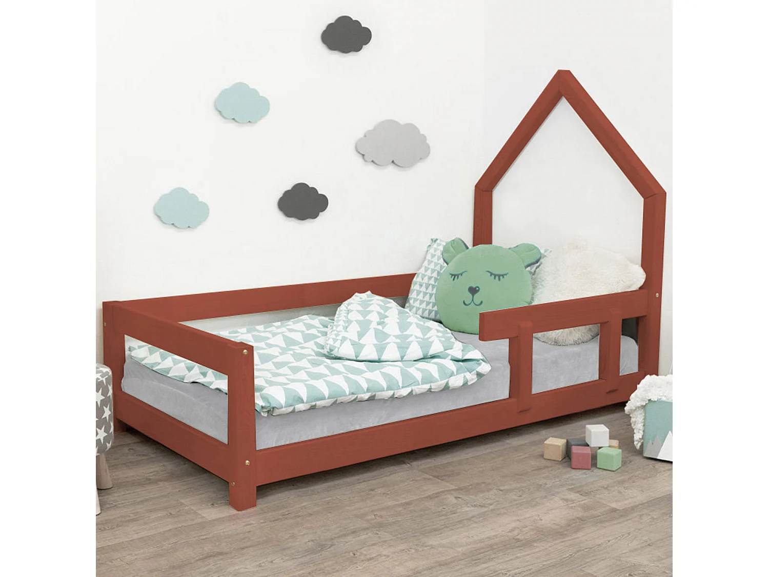 Lit cabane enfant POPPI 140 x 200 rouge brique 1