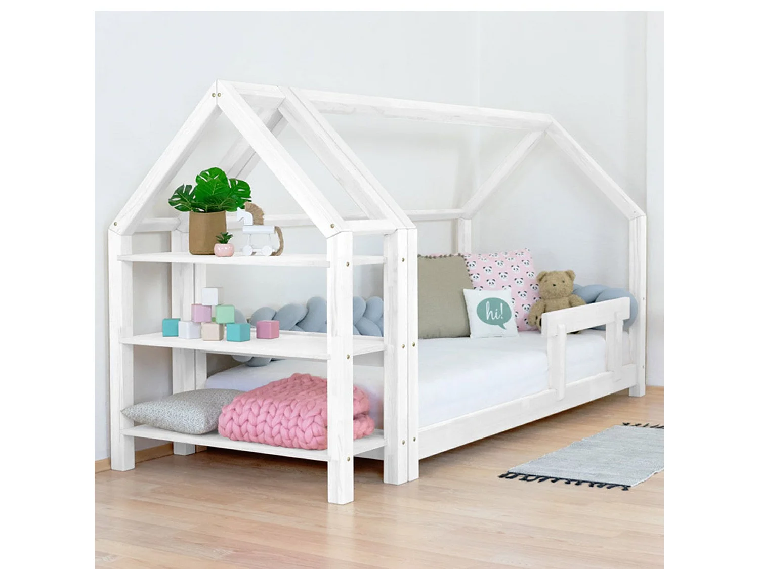 Lit cabane avec étagère 80 x 180 blanc