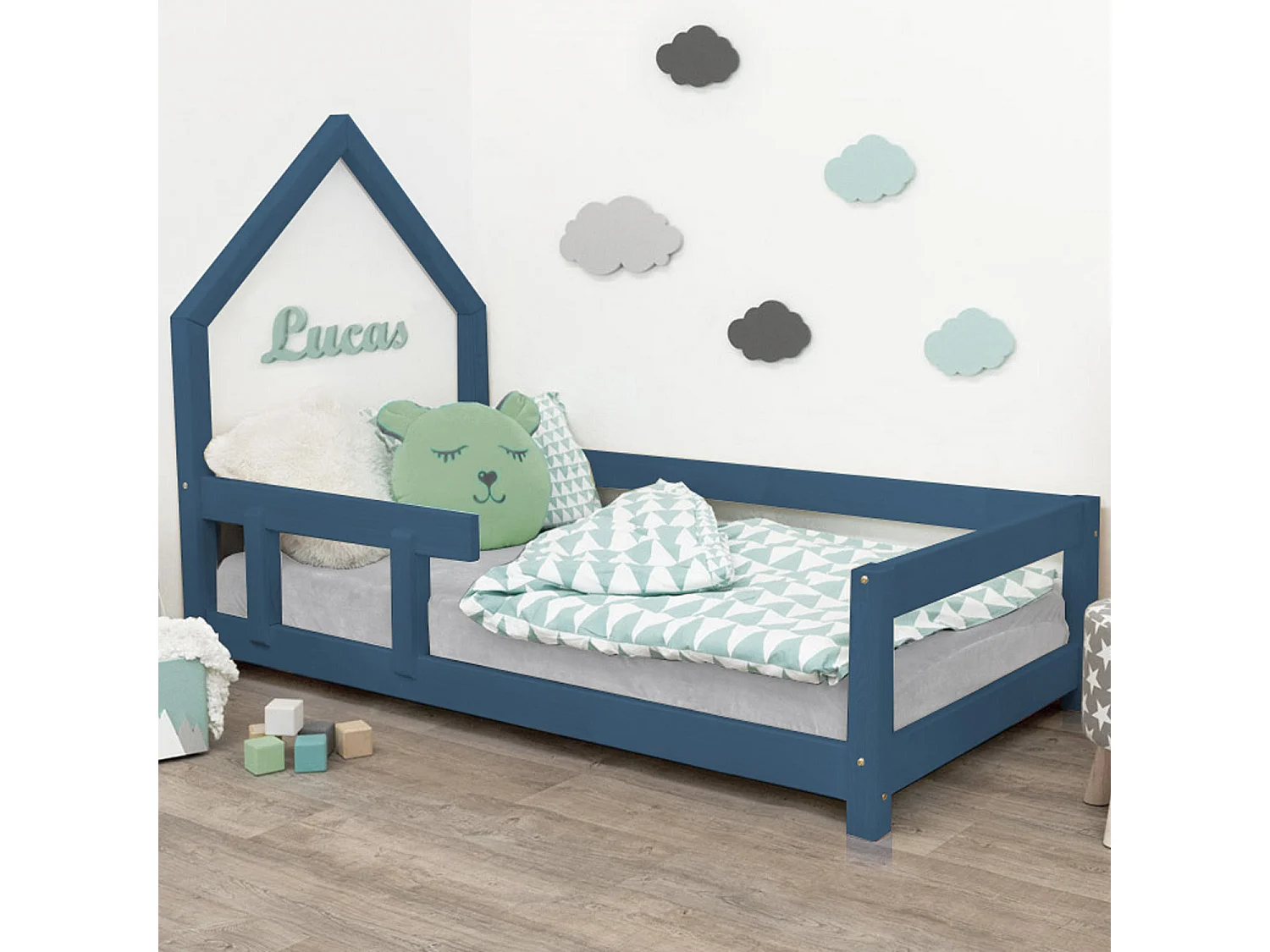 Lit cabane enfant POPPI 80 x 160 bleu marine 2