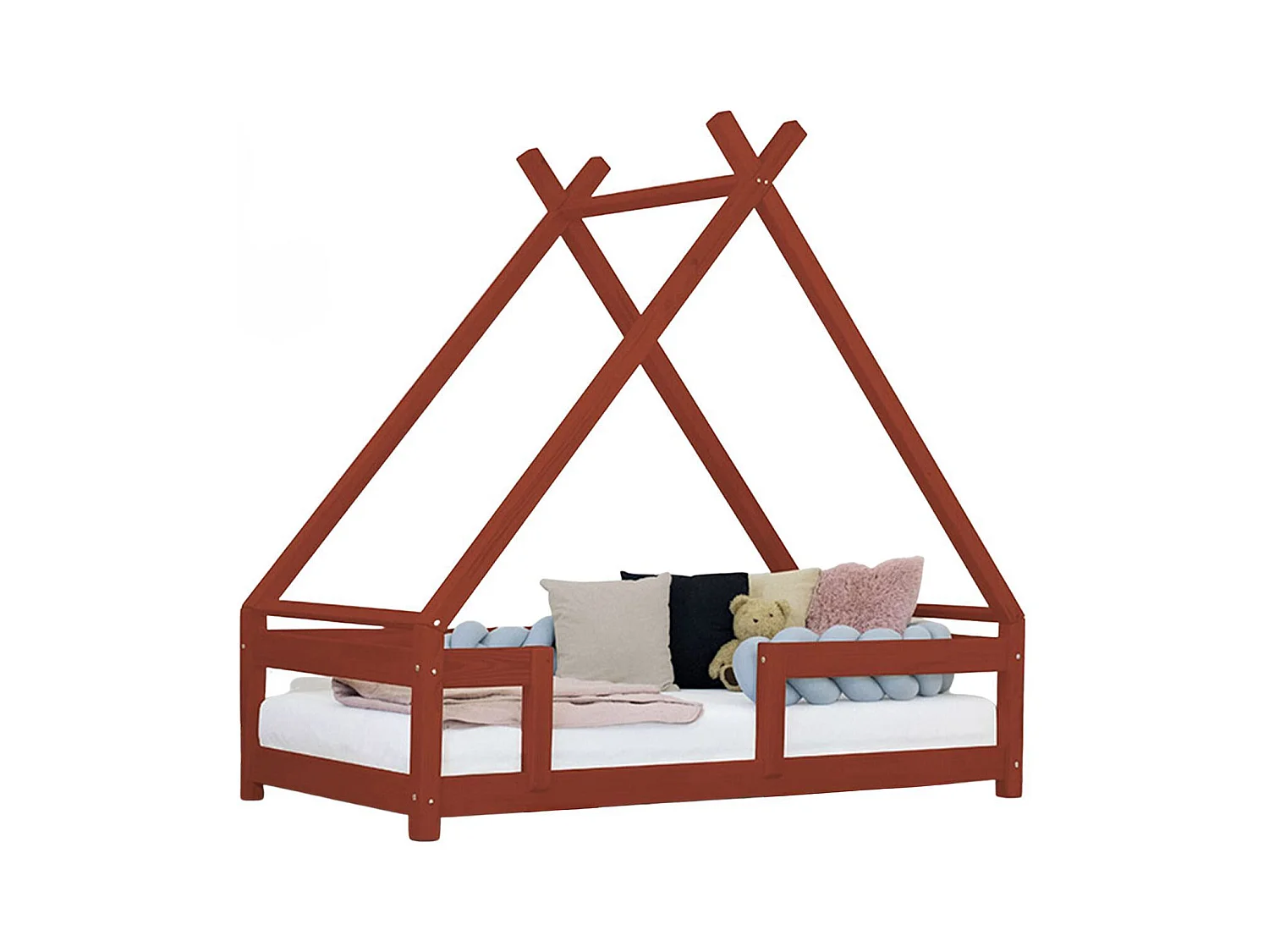 Lit cabane enfant TAHUKA 120 x 190 rouge brique
