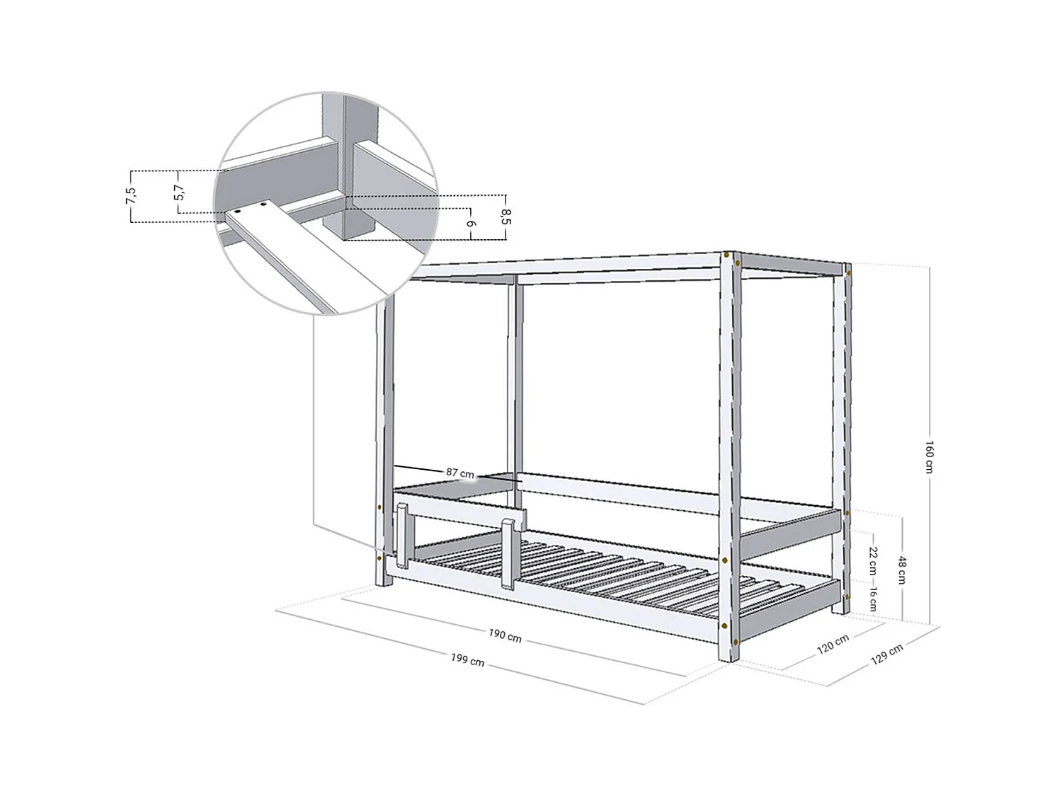 Lit cabane enfant BUNKY 120 x 190 beige
