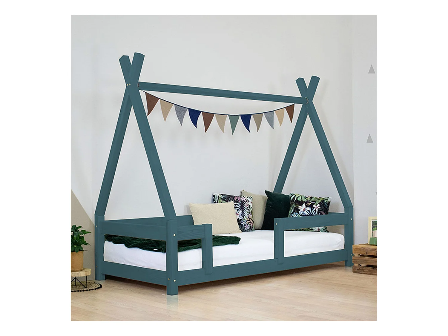 Lit cabane enfant NAKANA 90 x 200 vert pétrole