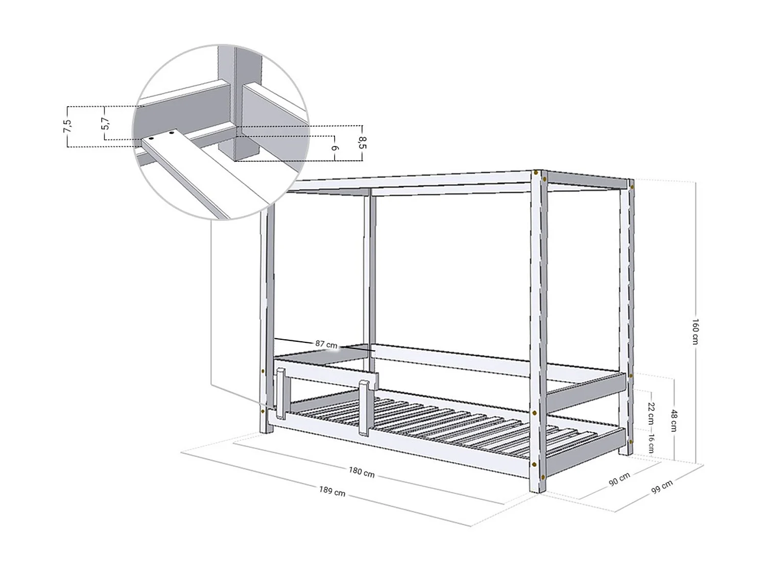 BUNKY kinderbed 90 x 180 beige