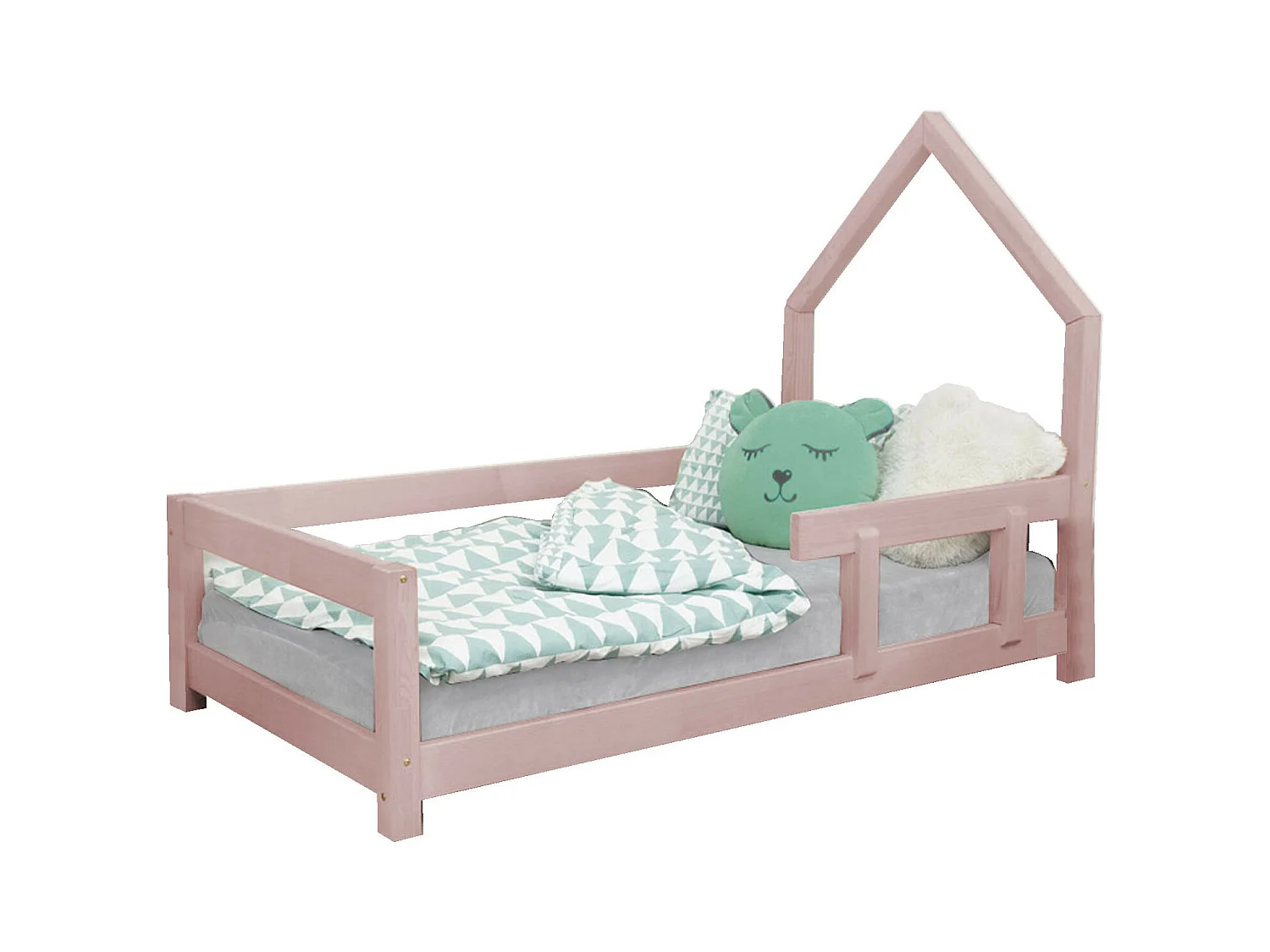 Lit cabane enfant POPPI 90 x 180 rose pastel 1