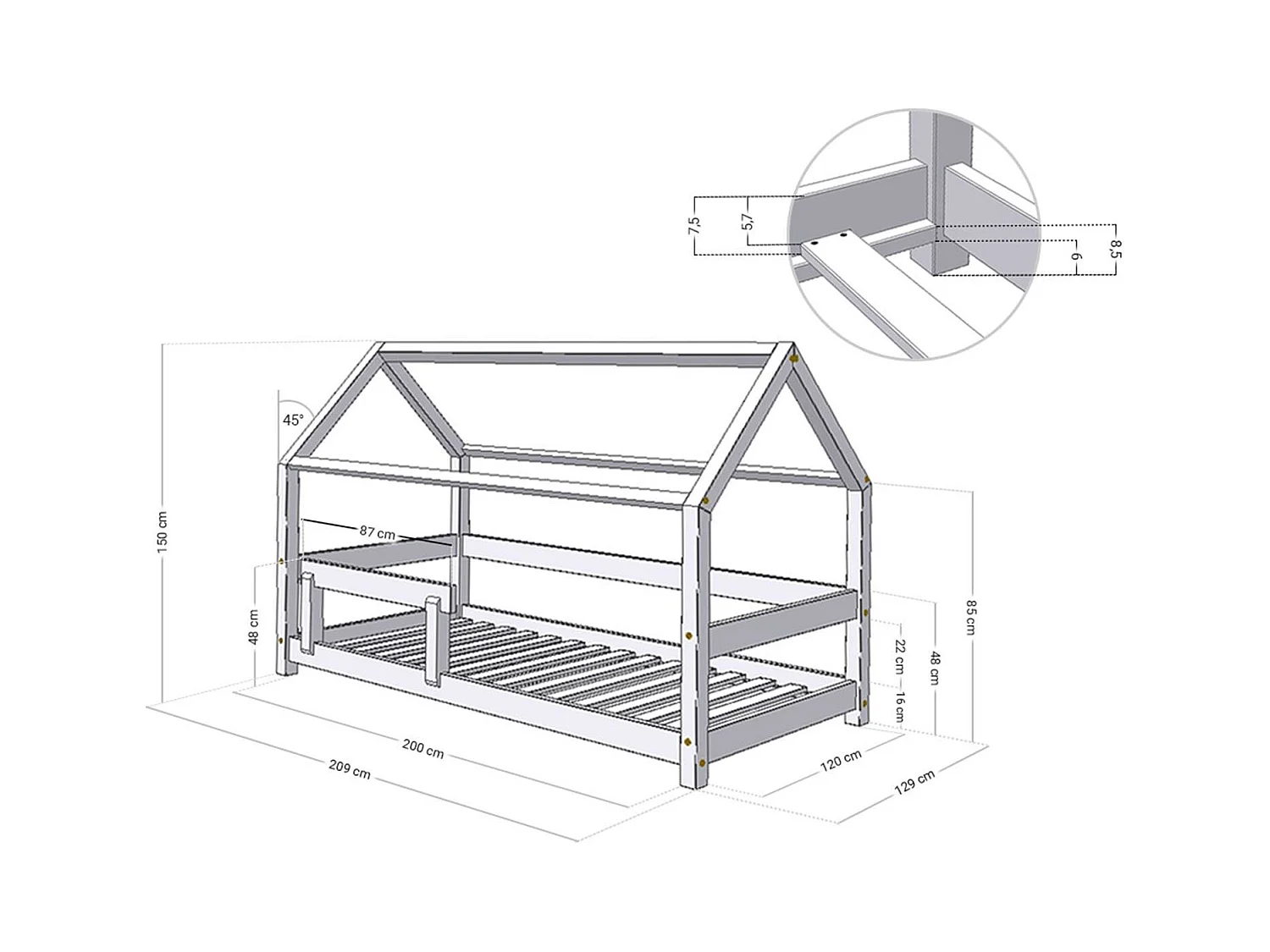 Lit cabane enfant TERY 120 x 200 rose pastel
