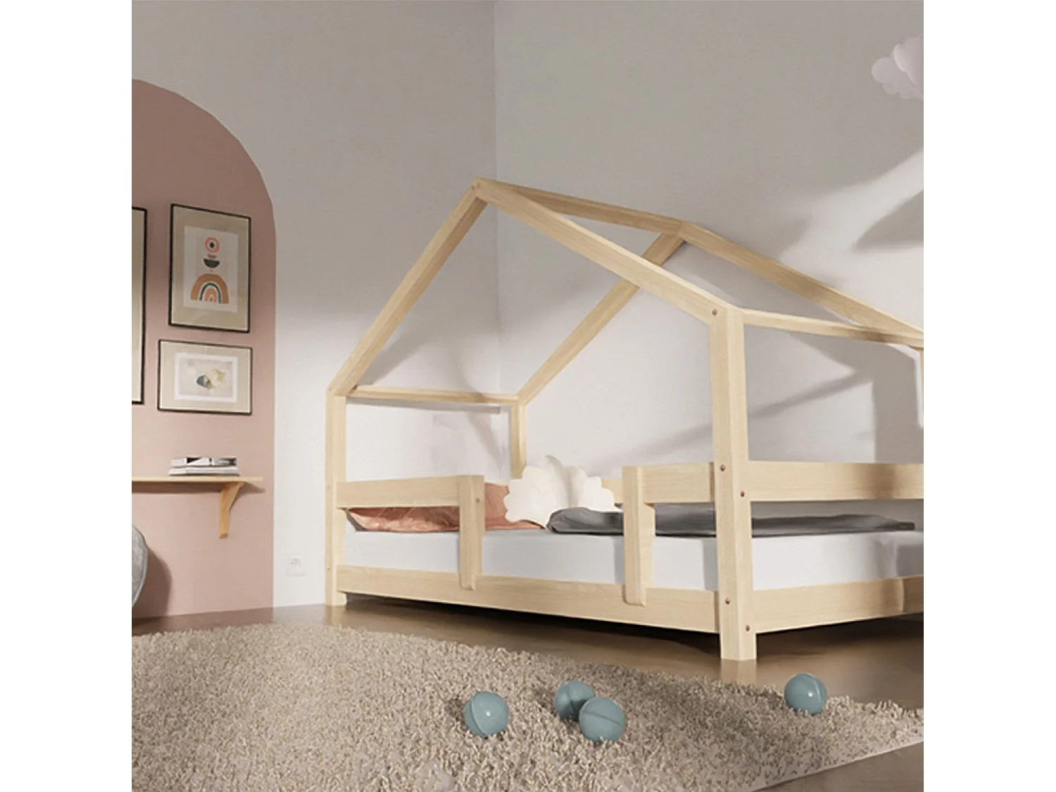 Lit cabane enfant LUCKY 90 x 190 rose pastel