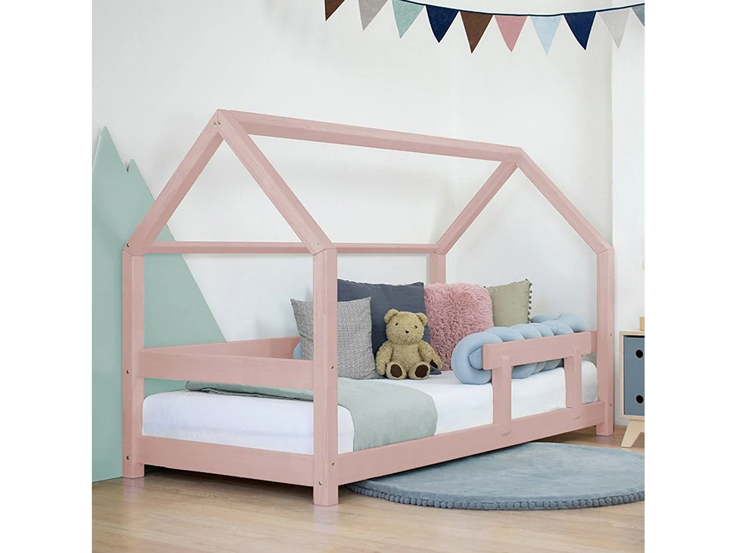 Lit cabane enfant TERY 120 x 190 rose pastel