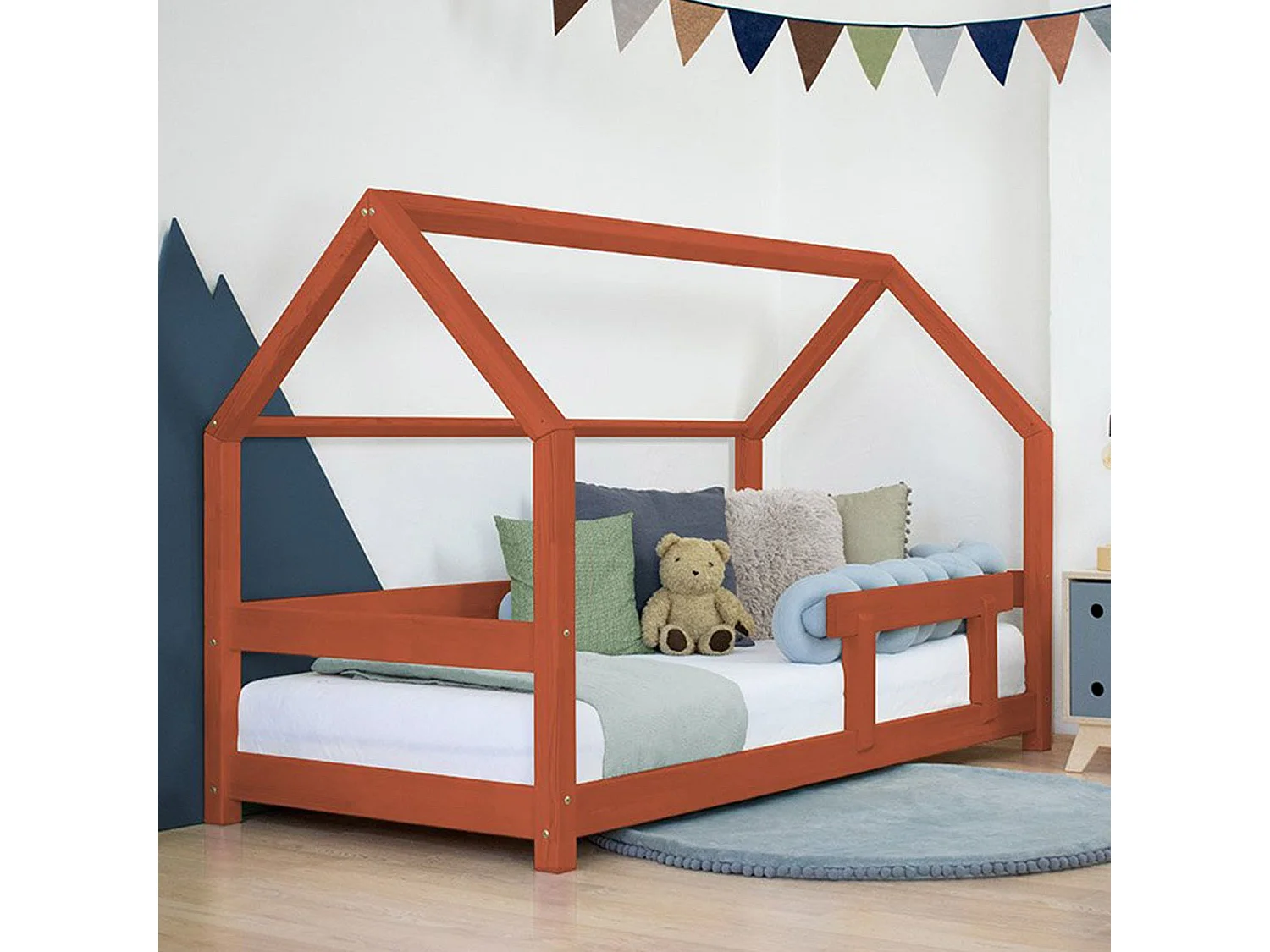 Lit cabane enfant TERY 90 x 200 rouge brique