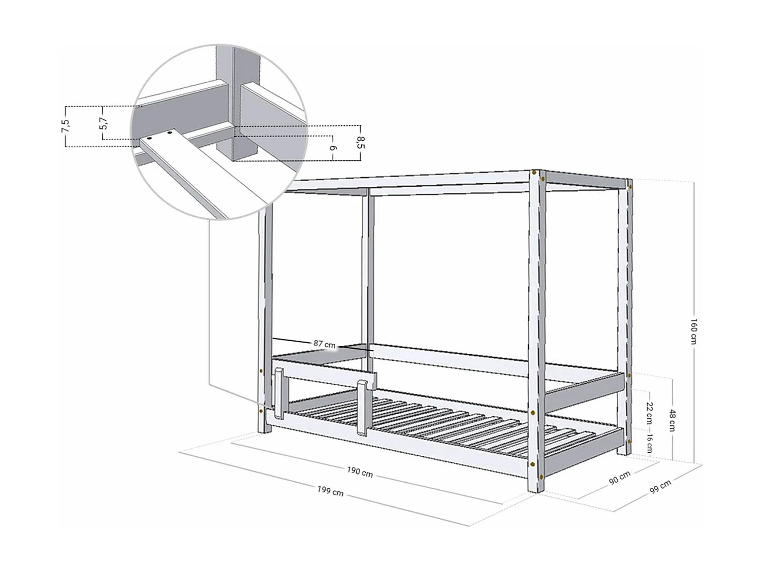 Lit cabane enfant BUNKY 90 x 190 vert pétrole