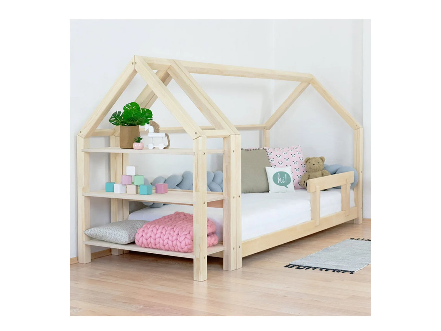 Lit cabane avec étagère 120 x 190 naturel