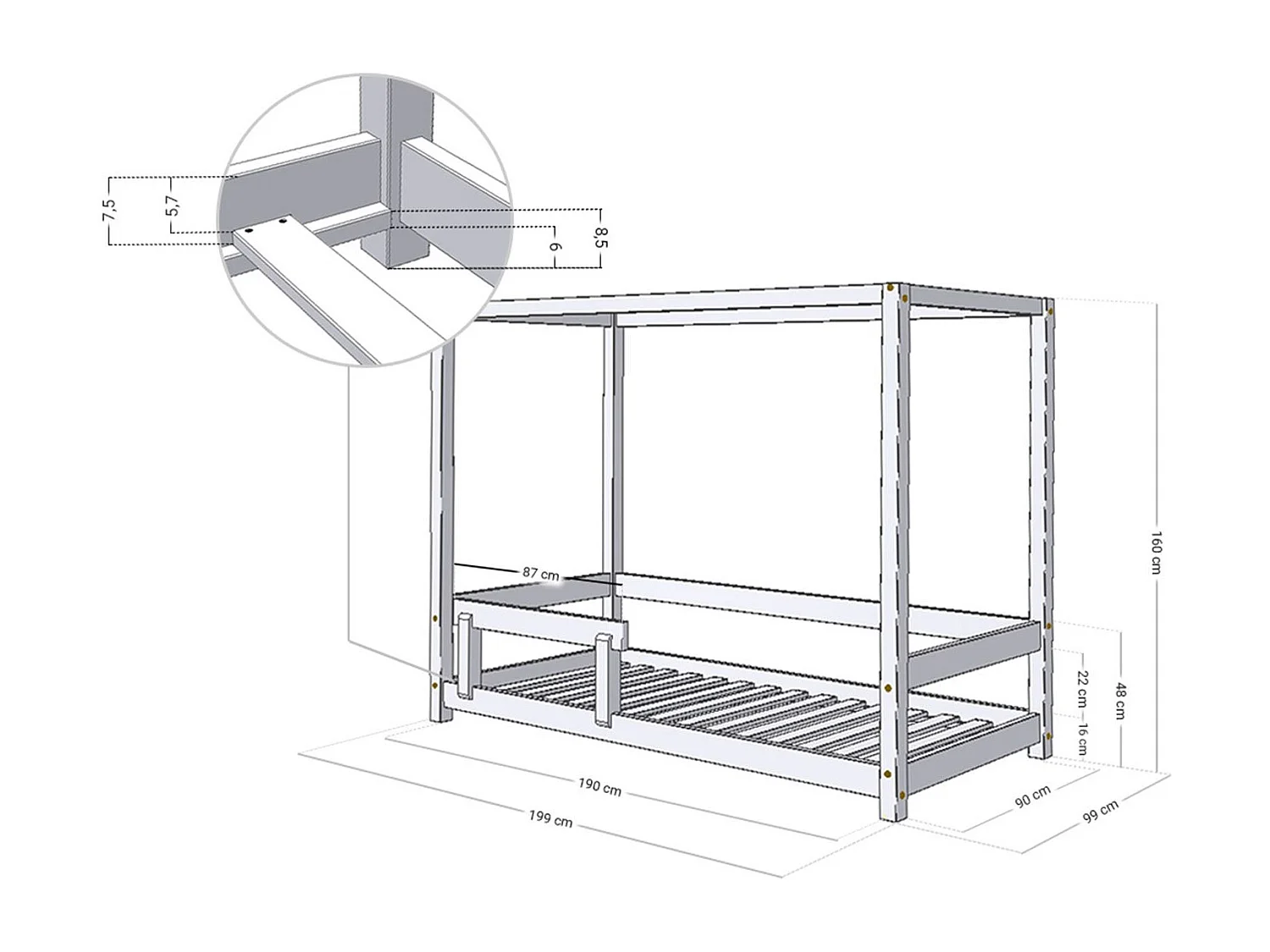 BUNKY kinderbed 90 x 190 pastelroze