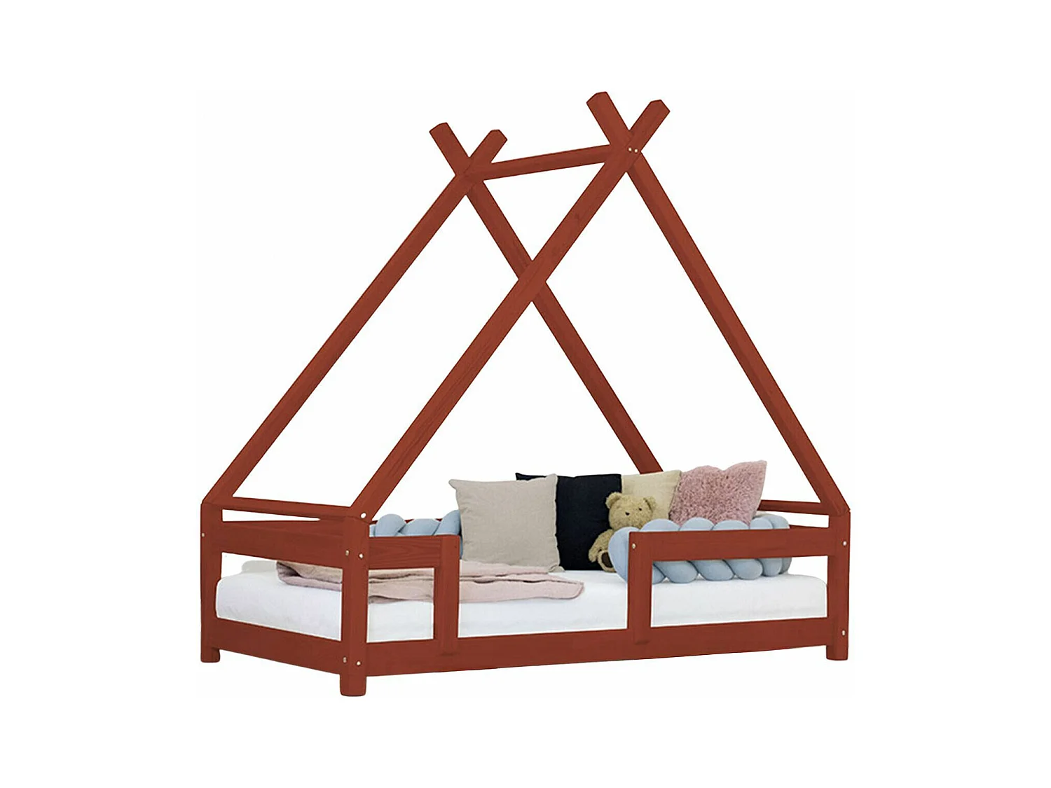Lit cabane enfant TAHUKA 120 x 200 rouge brique