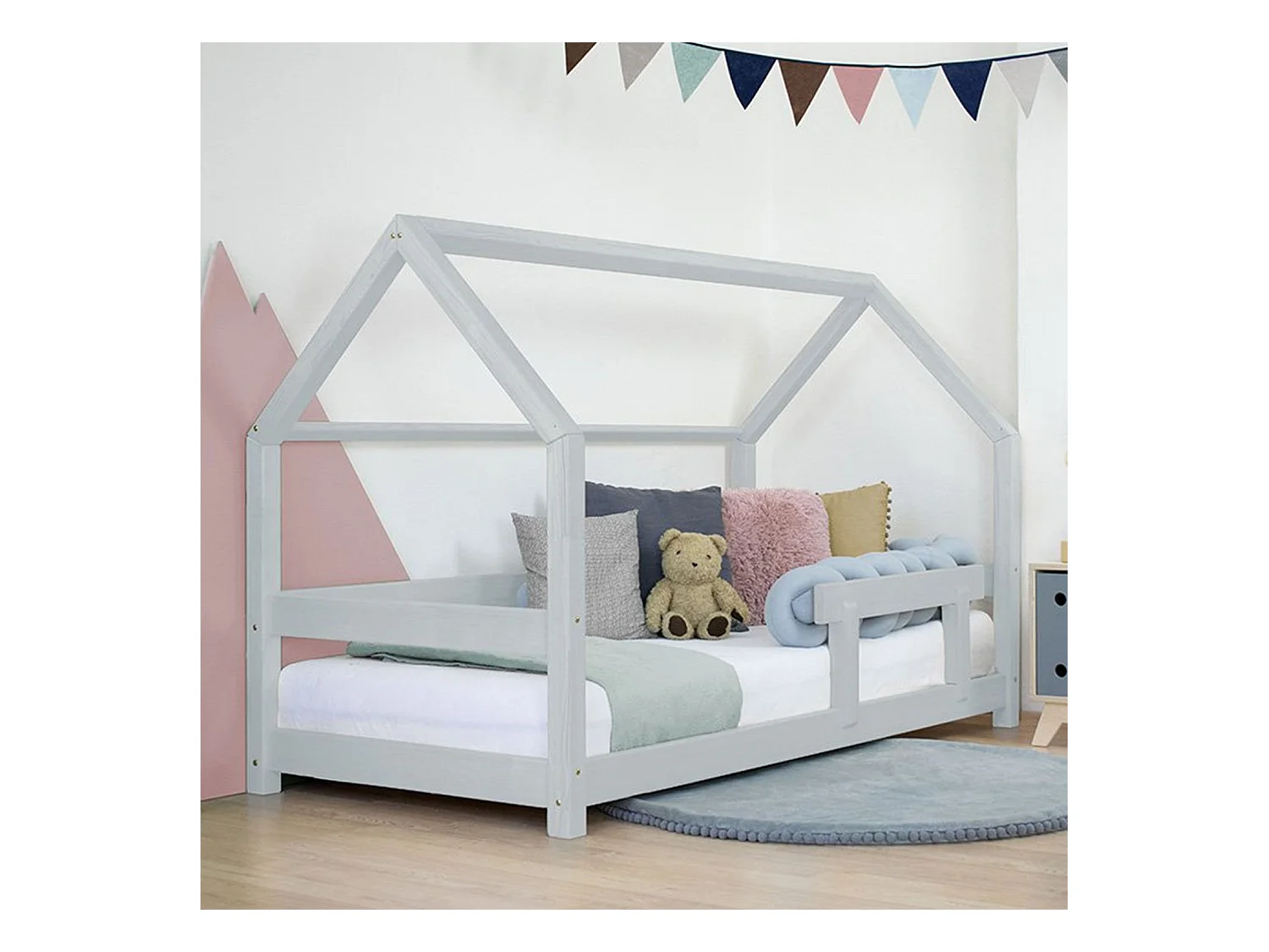 Lit cabane enfant TERY 90 x 200 gris clair