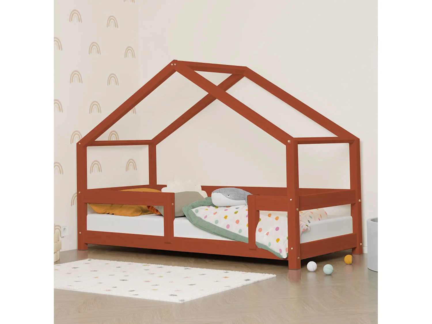 Lit cabane enfant LUCKY 120 x 190 rouge brique