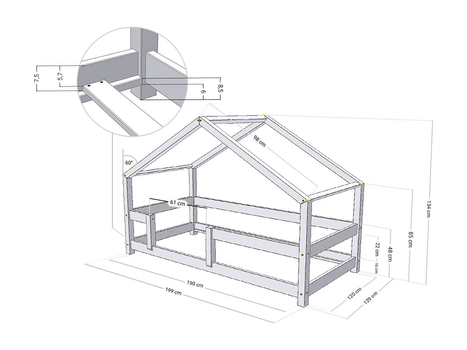 Lit cabane enfant LUCKY 120 x 190 vert sauge
