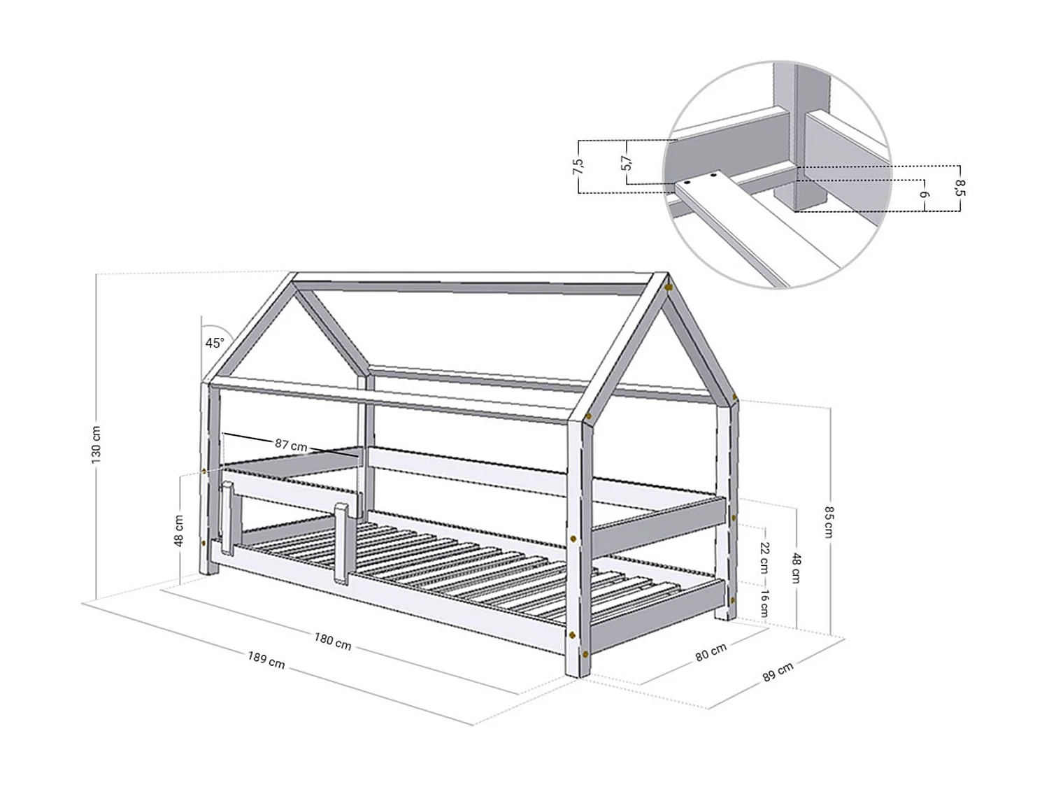 TERY kinderbed 80 x 180 marineblauw