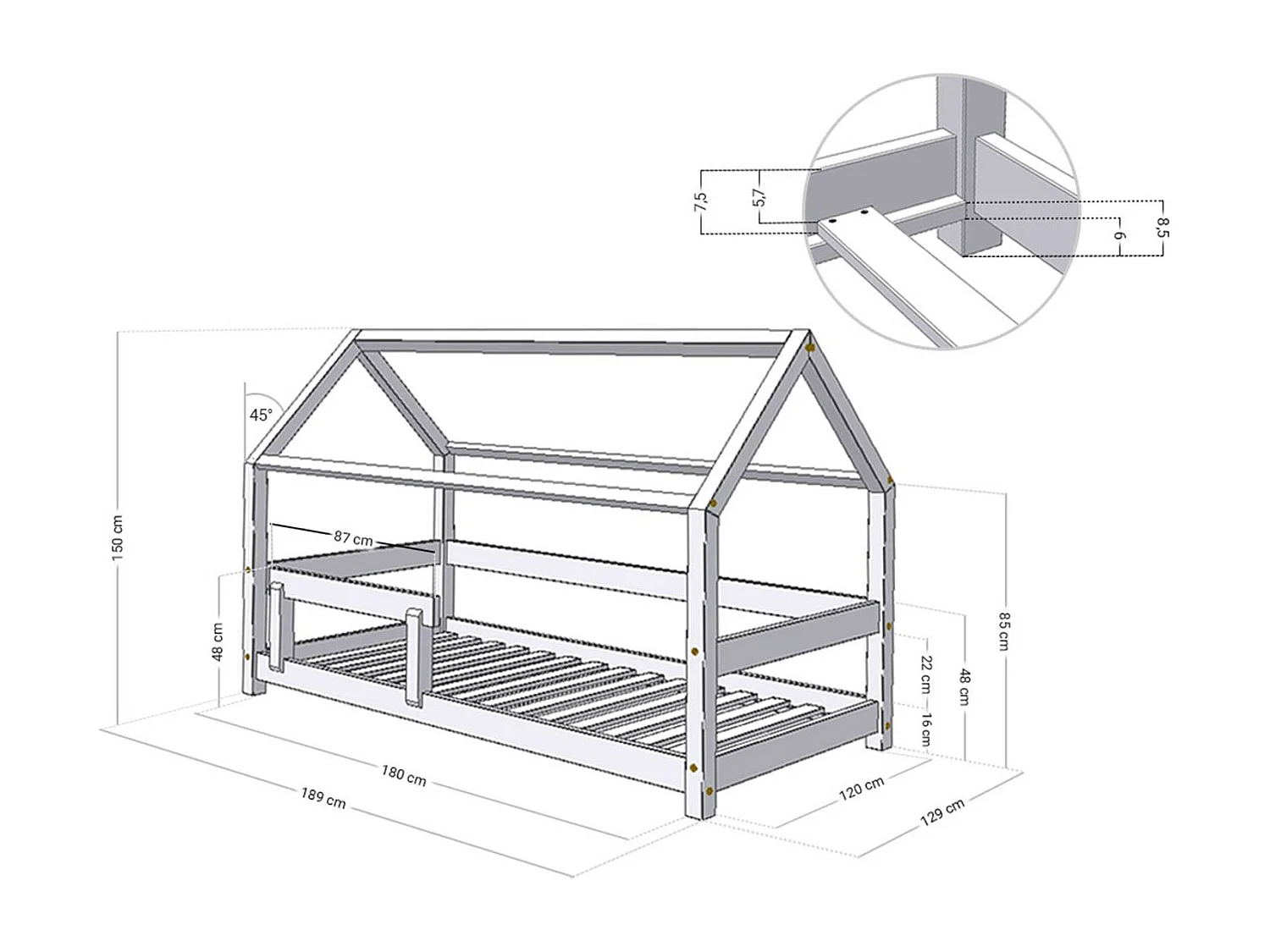 TERY kinderbed 120 x 180 lichtblauw