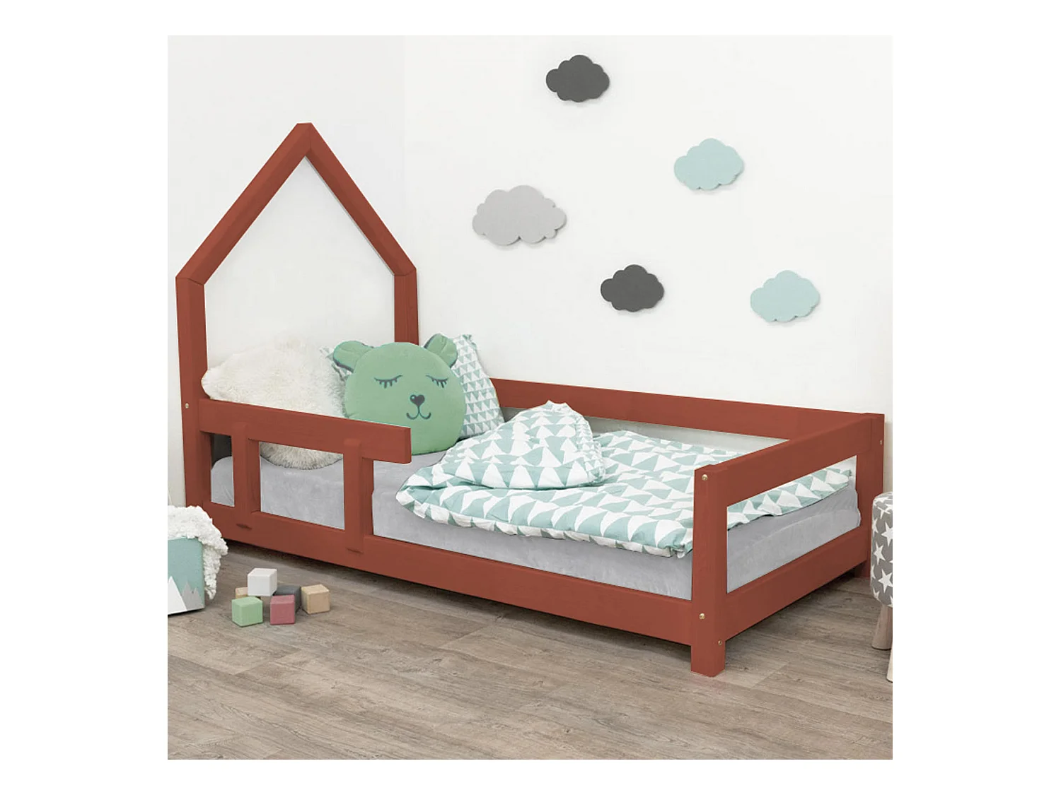 Lit cabane enfant POPPI 120 x 200 rouge brique 2