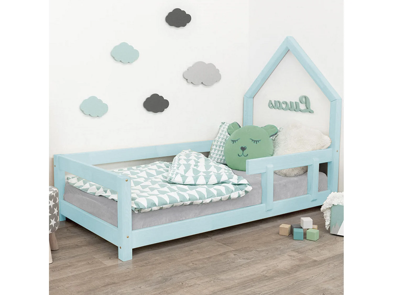 Lit cabane enfant POPPI 90 x 200 bleu clair 1