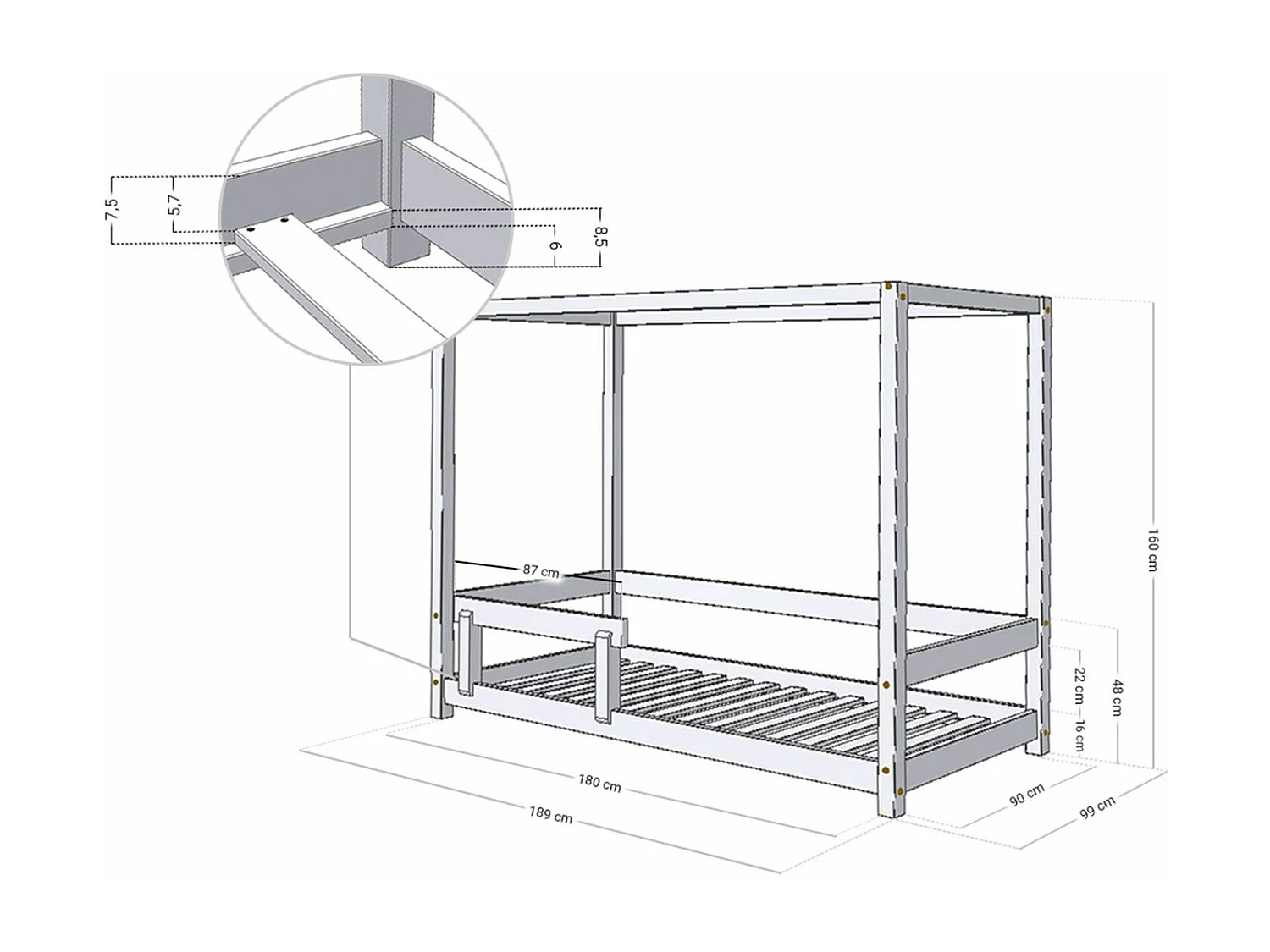 Lit cabane enfant BUNKY 90 x 180 vert pétrole
