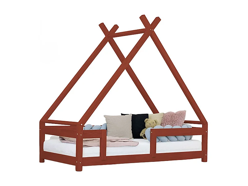 Lit cabane enfant TAHUKA 120 x 180 rouge brique