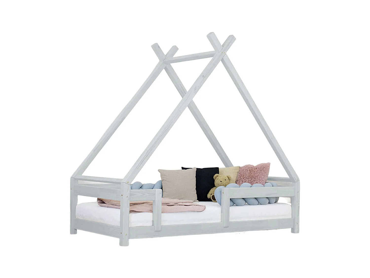 Lit cabane enfant TAHUKA 90 x 160 gris clair