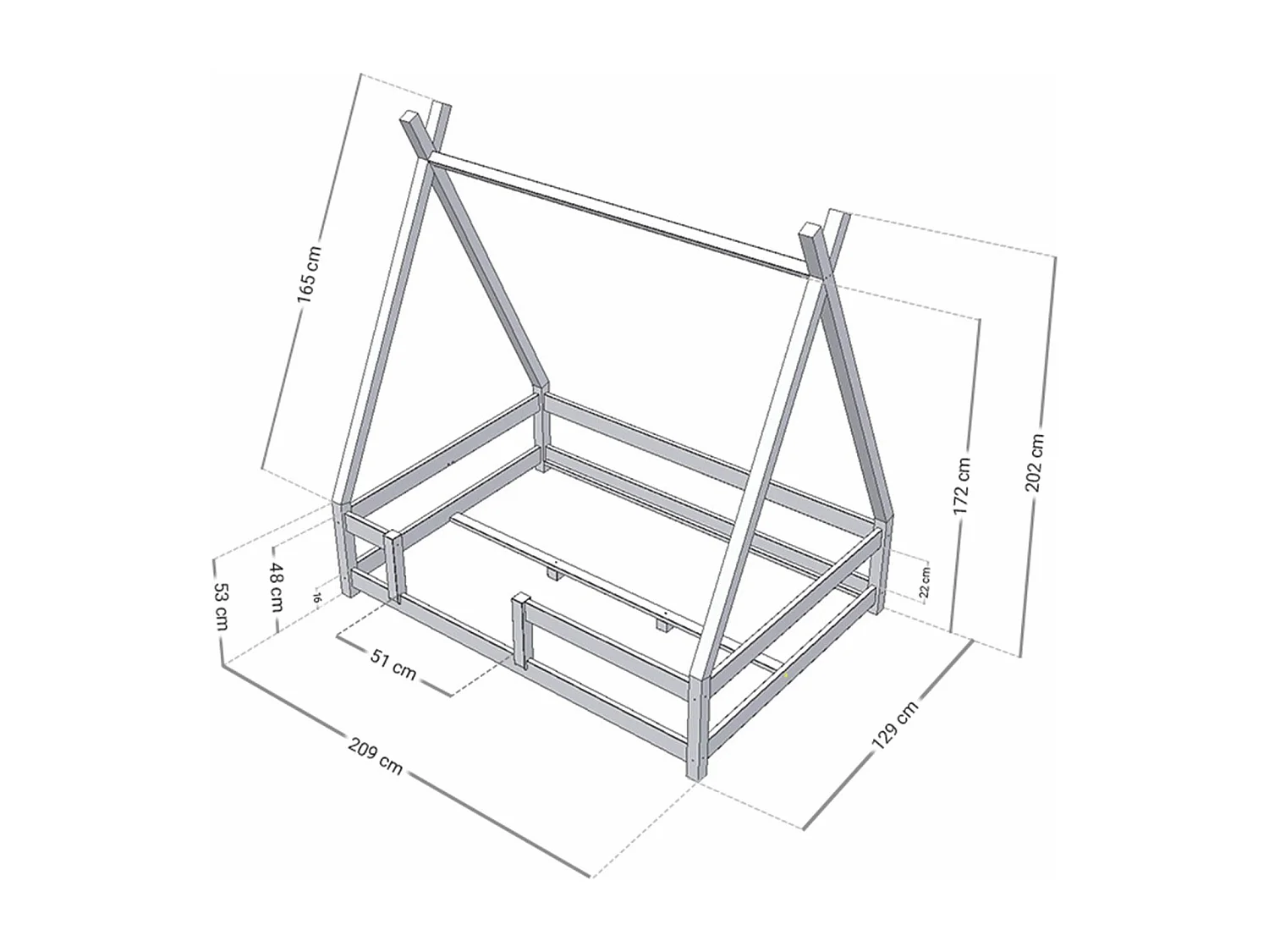 Lit cabane enfant NAKANA 120 x 200 bleu clair