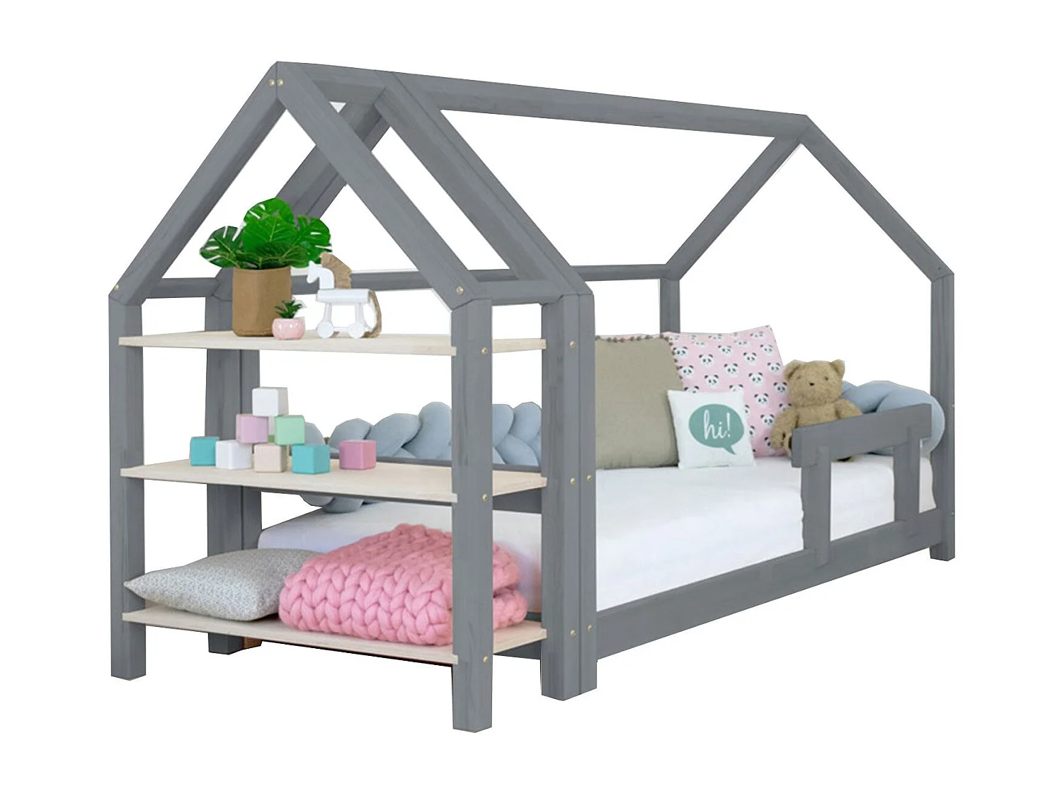 Kajuitbed met plank 90 x 190 grijs en naturel