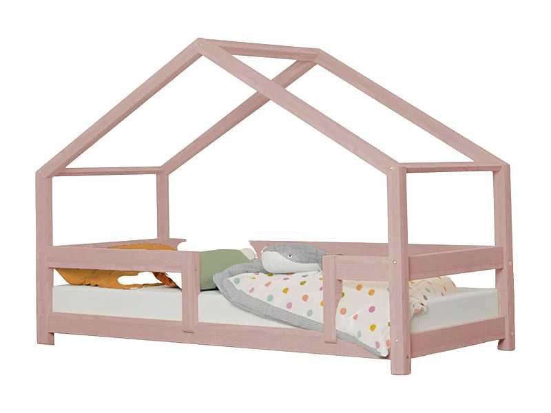 Lit cabane enfant LUCKY 120 x 180 rose pastel