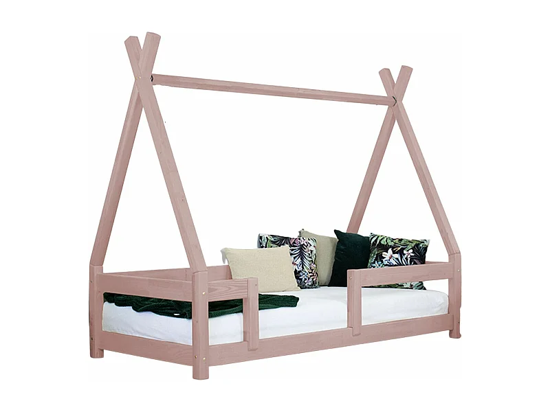 Lit cabane enfant NAKANA 120 x 200 rose pastel