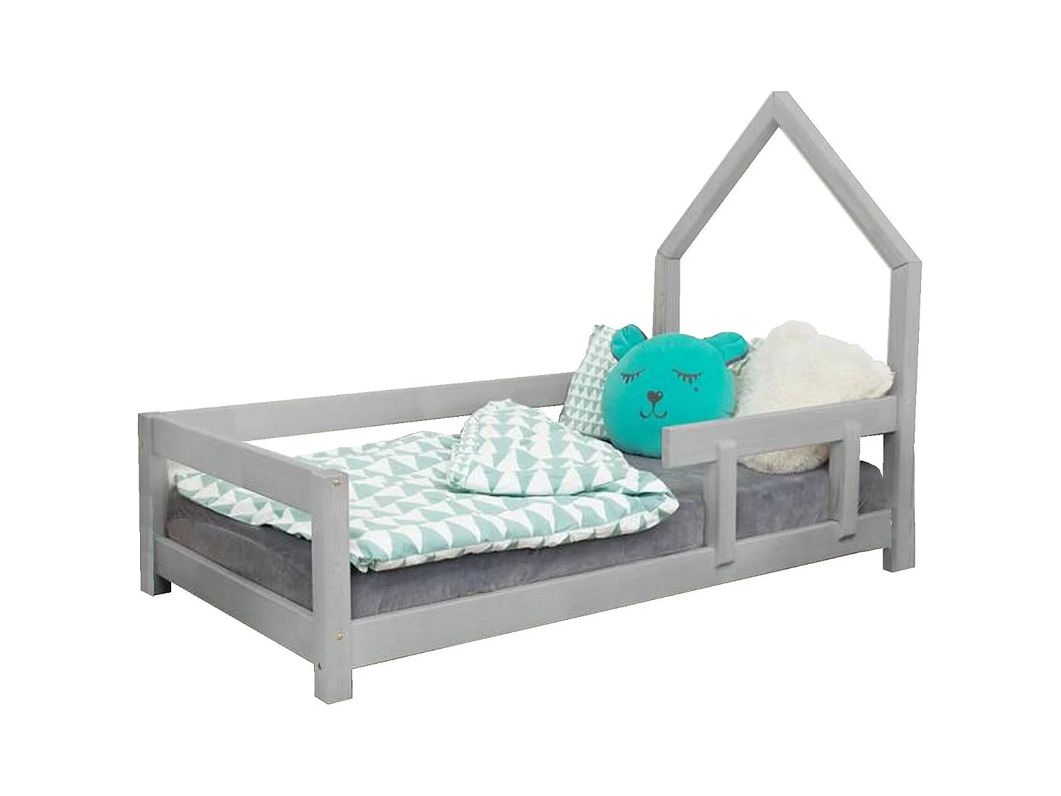 Lit cabane enfant POPPI 140 x 200 gris clair 1