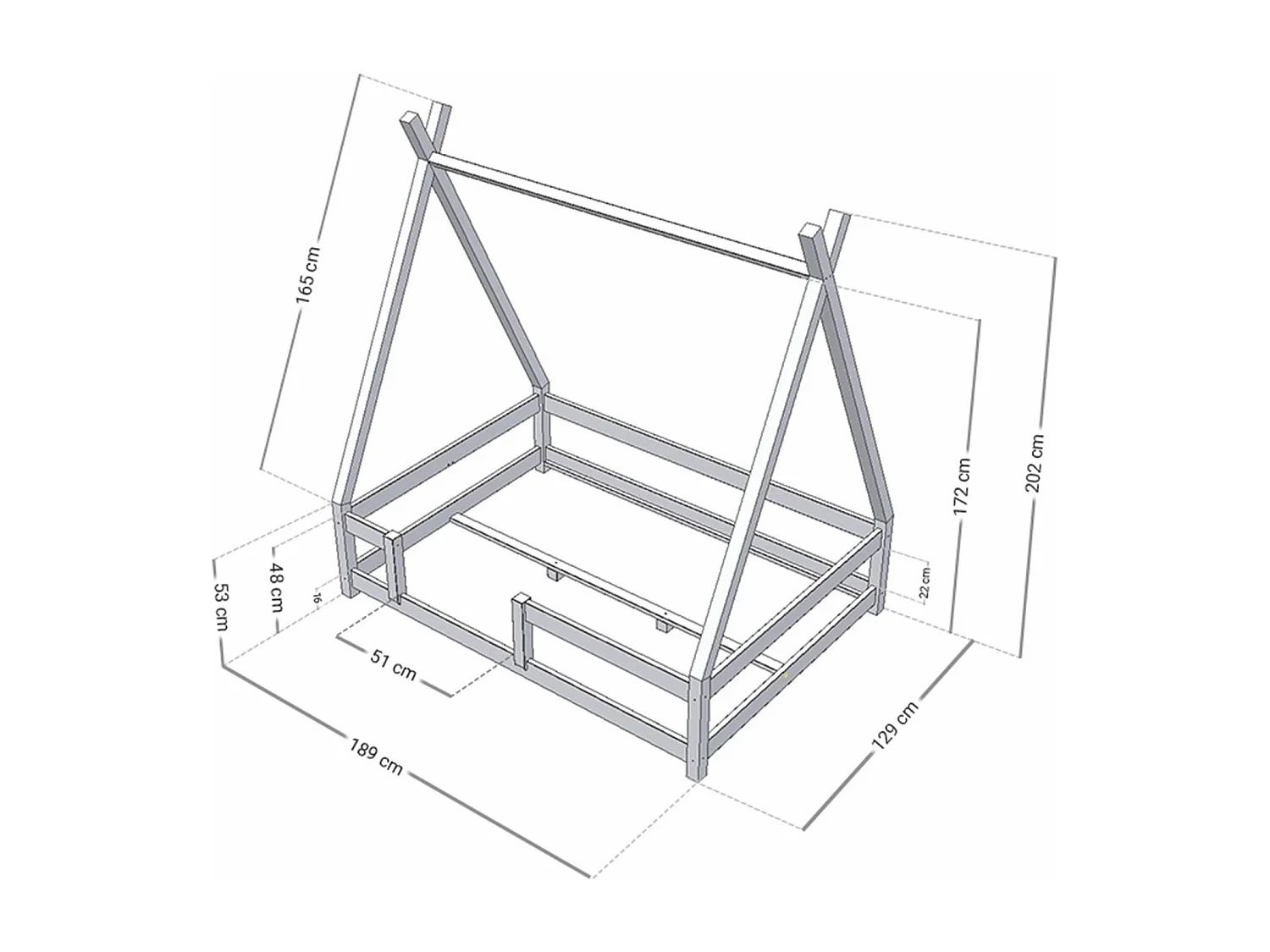 Lit cabane enfant NAKANA 120 x 180 gris clair