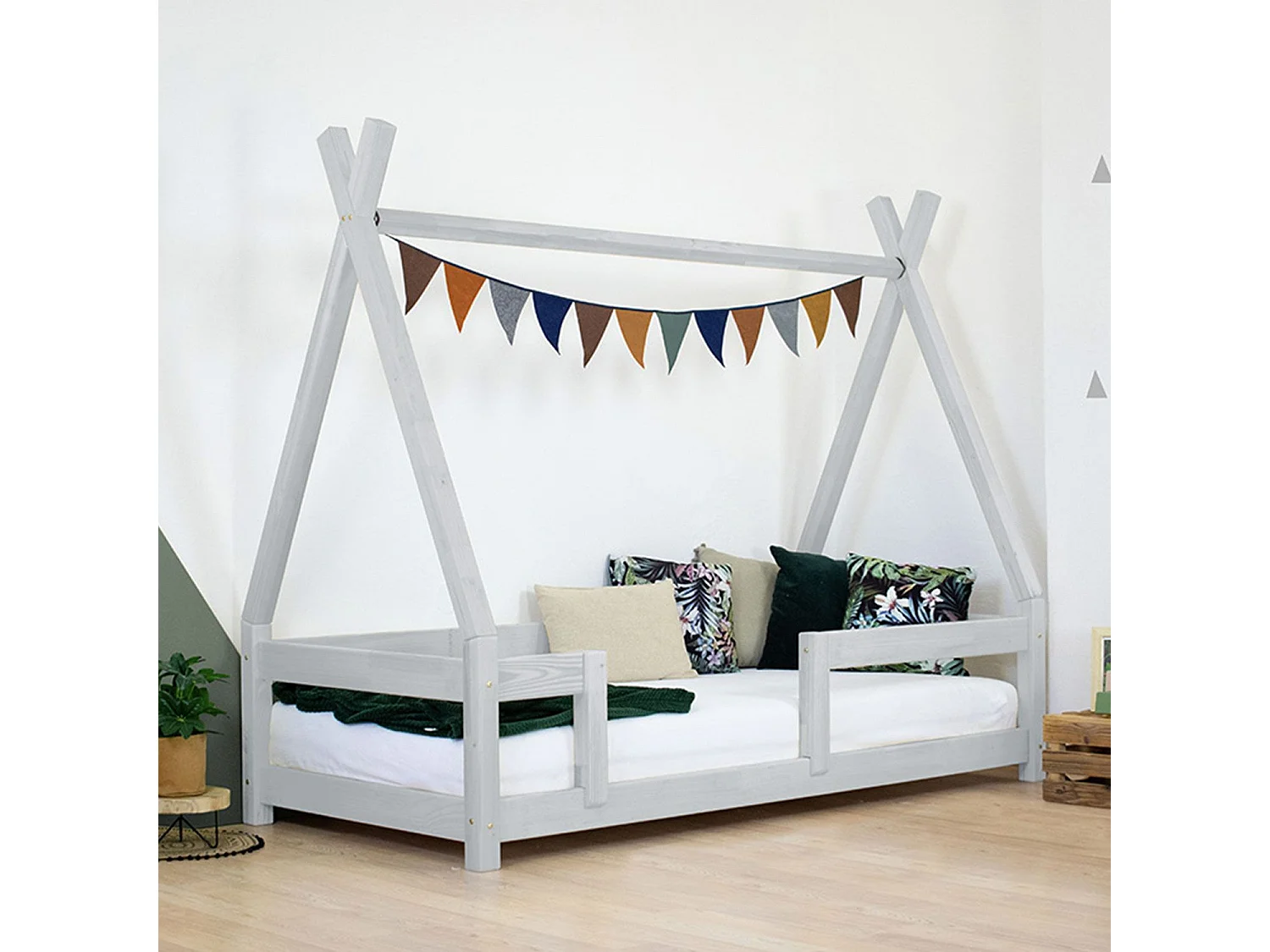 Lit cabane enfant NAKANA 90 x 200 gris clair