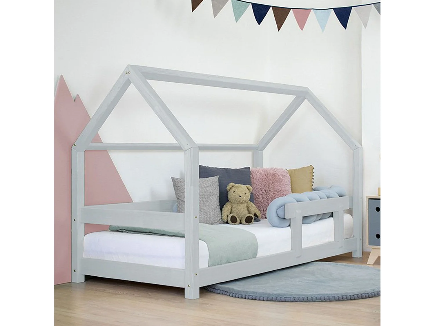 Lit cabane enfant TERY 80 x 160 gris clair