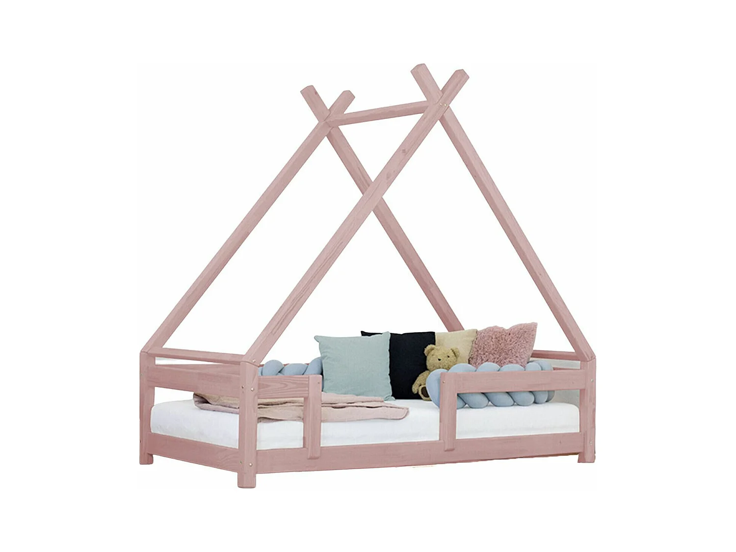 Lit cabane enfant TAHUKA 80 x 160 rose pastel