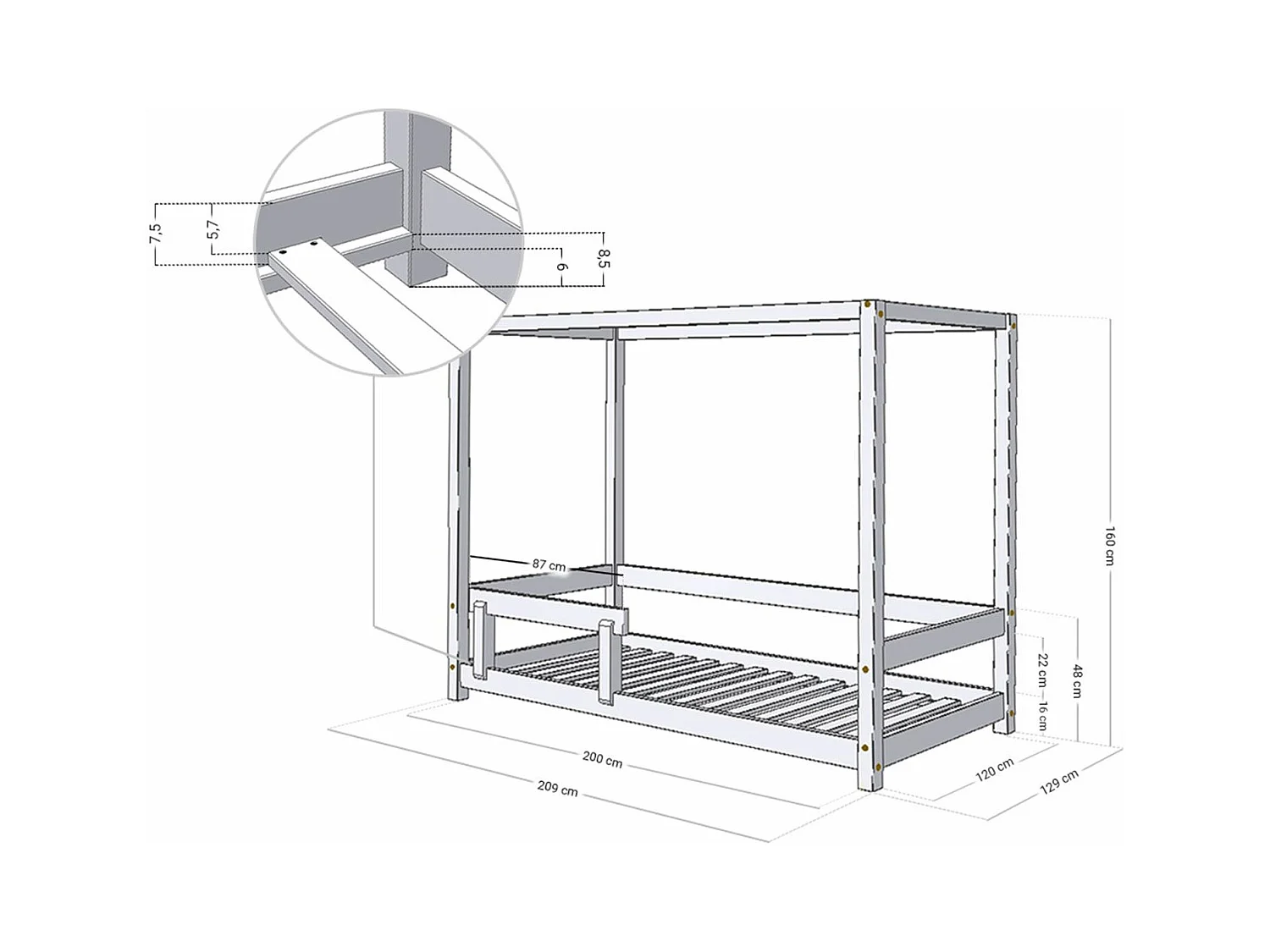 Lit cabane enfant BUNKY 120 x 200 rouge brique